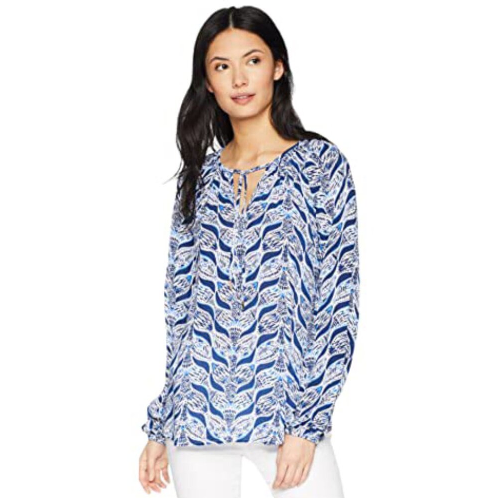 Lilly Pulitzer Willa Tunic Blouse in Blue Mermaid's Tail - Size Small